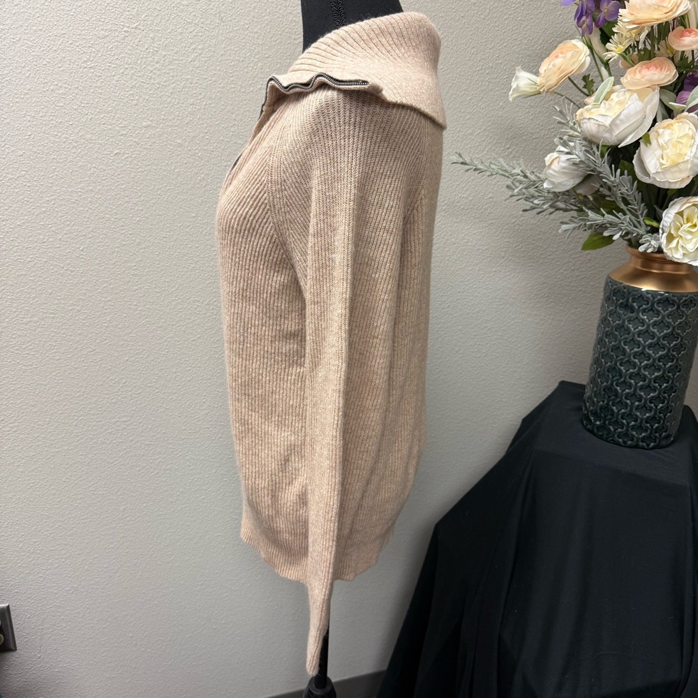 Beige Ribbed Half Zip Collared Sweater XXL | Cozy Fall Winter Knit Pullover - Picture 4 of 10